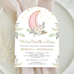 Rosa Elfenbein Blumen Mondbogen Babyparty Einladung