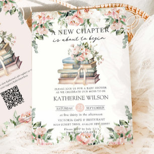 Rosa Elfenbein Blumenbücher Neues Kapitel Babypart Einladung