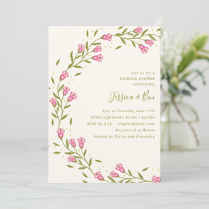 Rosa Elfenbein Blumenpaar Hochzeitsbrautdusche Einladung