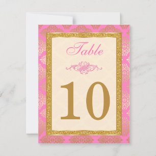 Rosa, Elfenbein, Gold Glitzer, Damaske Tischnummer