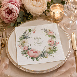 Rosa & Elfenbein Pfingstrosen Hochzeitsserviette Serviette