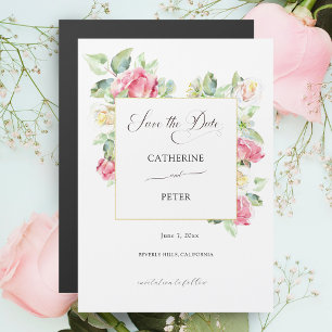 Rosa/Elfenbein Wasserfarben Rosen Save the Date Magnetkarte