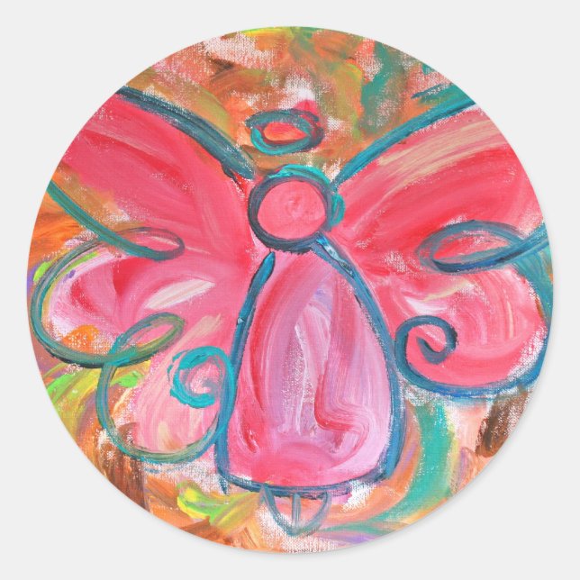 Rosa-Engel-Aufkleber Runder Aufkleber (Vorderseite)