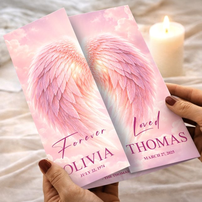Rosa Engel-Flügel-Feier des Lebens Trauerprogramm Flyer (Funeral Program Pink Angel Wings Obituary Template Flyer, Funeral Memorial, Loss of Mother)