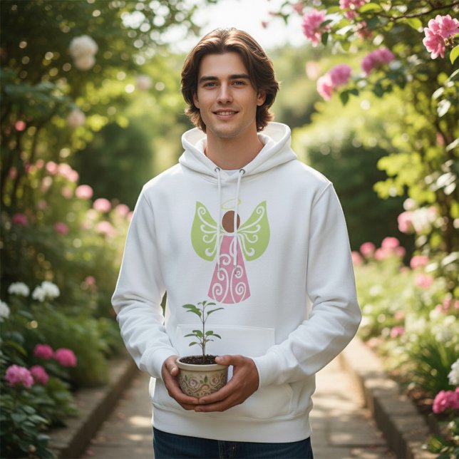 Rosa Engel Grün Swirbelwinge Spirituelle Dekorativ Hoodie (Von Creator hochgeladen)