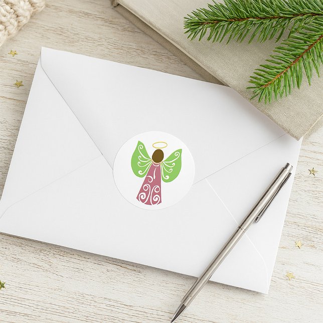 Rosa Engel Grün Swirbelwinge Spirituelle Dekorativ Runder Aufkleber (Von Creator hochgeladen)