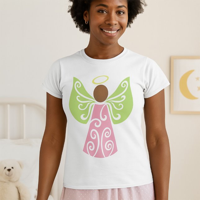 Rosa Engel Grün Swirbelwinge Spirituelle Dekorativ T-Shirt (Von Creator hochgeladen)