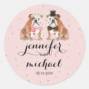 Rosa Englische Bulldoggen Hochzeit Runder Aufkleber