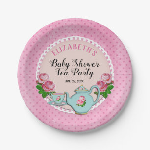 Rosa englische Hütten-Art-Baby-Tee-Party-Dusche Pappteller
