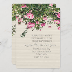 Rosa englische Rose, Blumenzettel Einladung