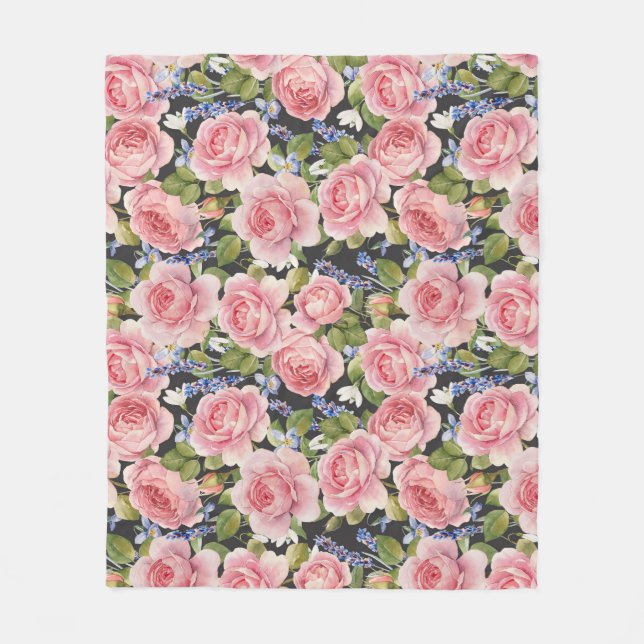Rosa englische Rose: Dunkle Wasserfarbe Fleecedecke (Vorderseite)
