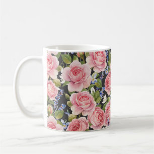 Rosa englische Rose: Dunkle Wasserfarbe Kaffeetasse