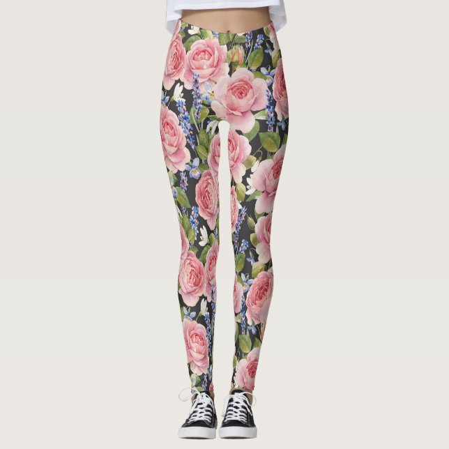 Rosa englische Rose: Dunkle Wasserfarbe Leggings (Vorderseite)