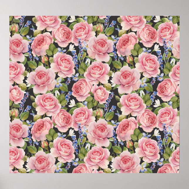 Rosa englische Rose: Dunkle Wasserfarbe Poster (Vorne)