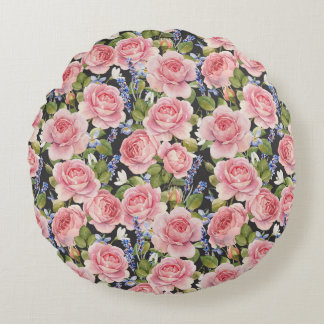 Rosa englische Rose: Dunkle Wasserfarbe Rundes Kissen