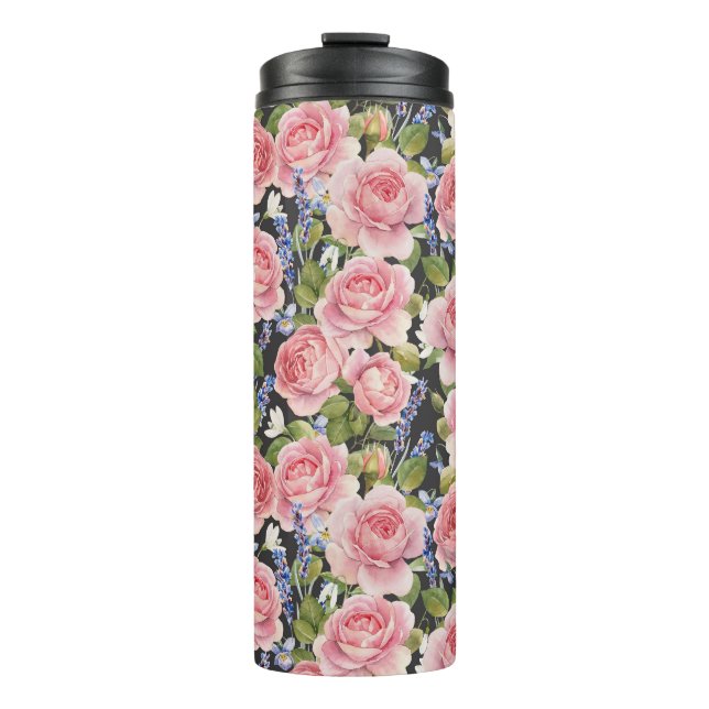 Rosa englische Rose: Dunkle Wasserfarbe Thermosbecher (Vorderseite)