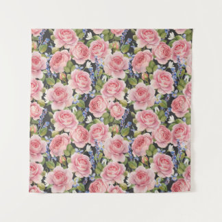 Rosa englische Rose: Dunkle Wasserfarbe Wandteppich