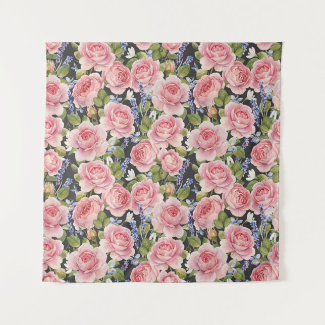 Rosa englische Rose: Dunkle Wasserfarbe Wandteppich (Vorderseite)