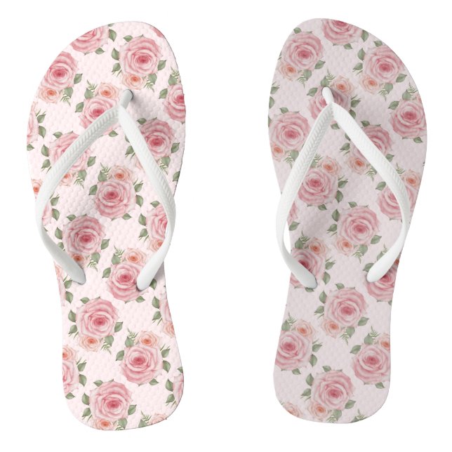 Rosa Englische Rose Hütte Blumenmuster Vintag Flip Flops (Fußbett)