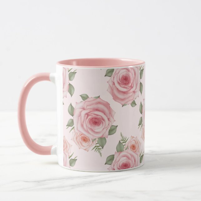 Rosa Englische Rose Hütte Blumenmuster Vintag Tasse (Links)