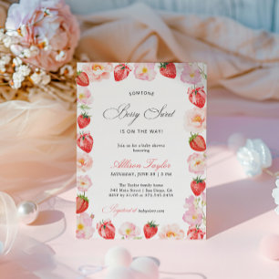 Rosa Erdbeer-Schleife Florale Babyparty Einladung