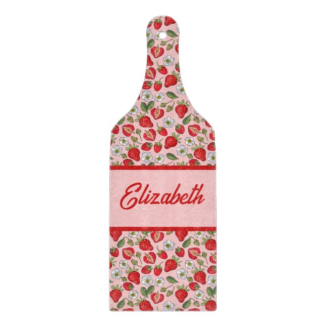 Rosa Erdbeere Cottagecore Schneidebrett (Vorderseite)