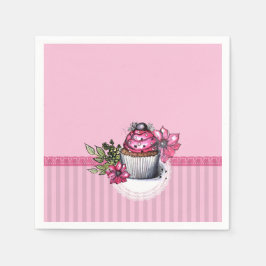 Rosa Erdbeere Cupcake mit rosa Blume Napkins Serviette