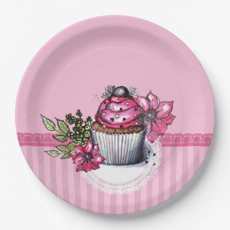 Rosa Erdbeere Cupcake Paper Party Teller