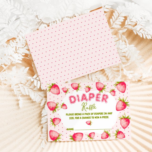 Rosa Erdbeere Diaper Raffle Niedlich Baby Dusche Begleitkarte (Von Creator hochgeladen)