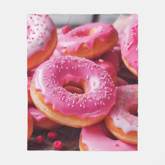 Rosa Erdbeere Donuts Fleecedecke (Vorderseite)