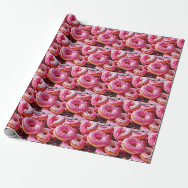 Rosa Erdbeere Donuts Geschenkpapier (Ungerollt)