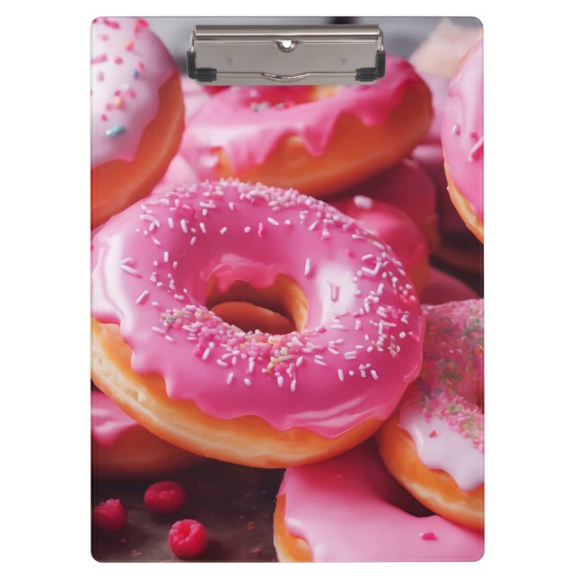 Rosa Erdbeere Donuts Klemmbrett (Vorderseite)