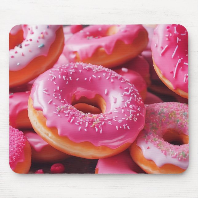 Rosa Erdbeere Donuts Mousepad (Vorne)