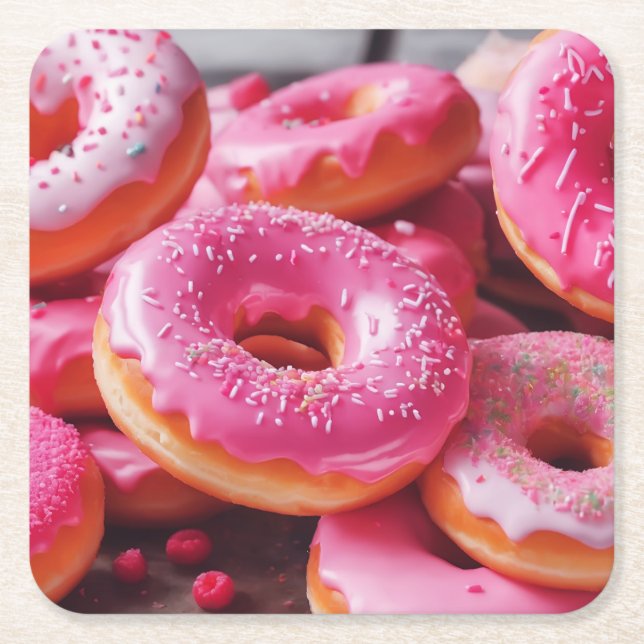 Rosa Erdbeere Donuts Rechteckiger Pappuntersetzer (Vorderseite)