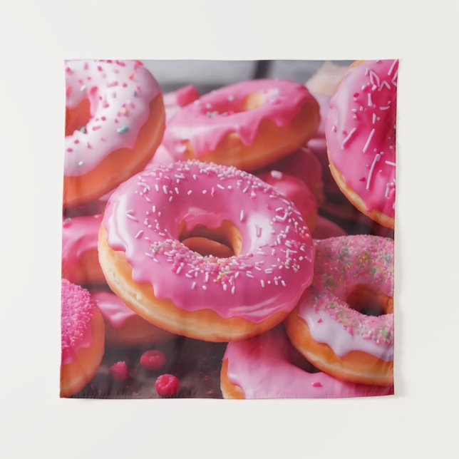 Rosa Erdbeere Donuts Wandteppich (Vorderseite)