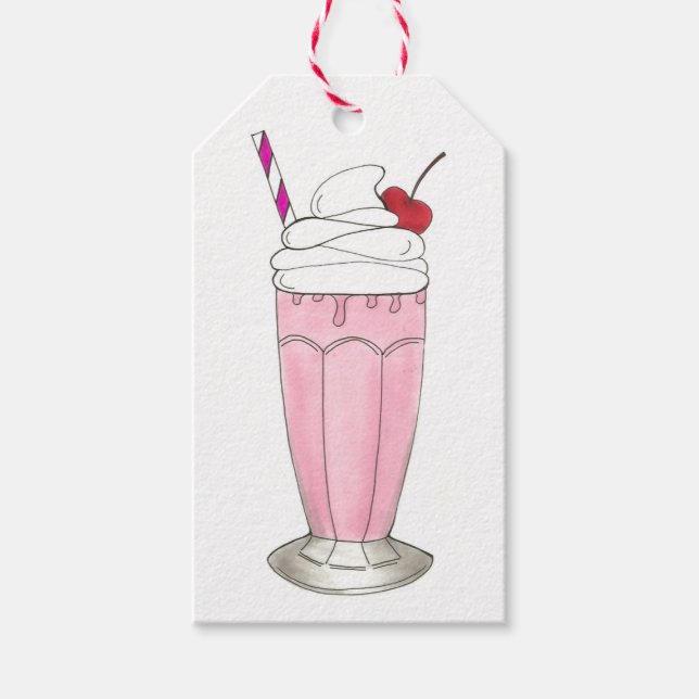 Rosa Erdbeere Eis Creme Shake Milkshake Dessert Geschenkanhänger (Vorderseite)