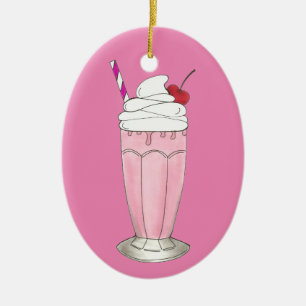 Rosa Erdbeere Eis Creme Shake Milkshake Dessert Keramikornament