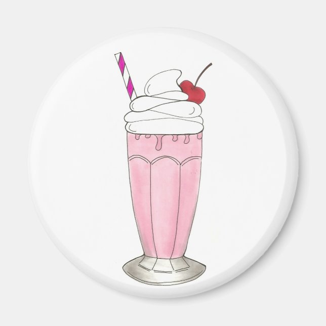 Rosa Erdbeere Eis Creme Shake Milkshake Dessert Magnet (Vorne)