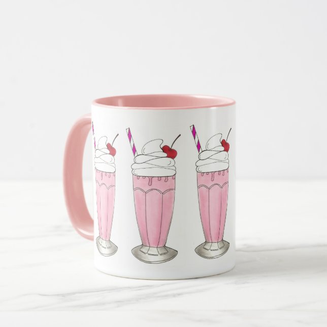 Rosa Erdbeere Eis Creme Shake Milkshake Dessert Tasse (Vorderseite Links)