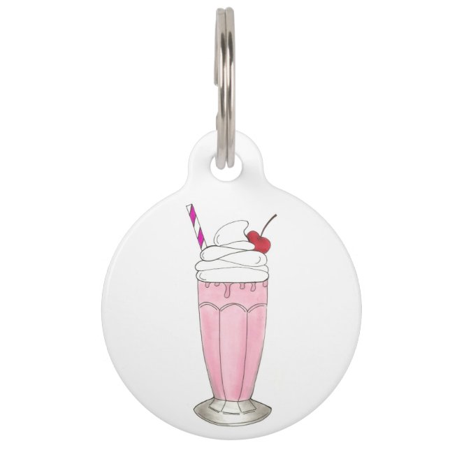 Rosa Erdbeere Eis Creme Shake Milkshake Dessert Tiernamensmarke (Vorderseite)
