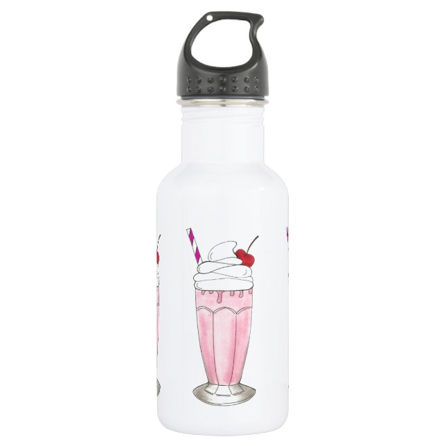 Rosa Erdbeere Eis Creme Shake Milkshake Dessert Trinkflasche (Vorderseite)