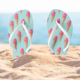 Rosa Erdbeere Eis Crememuster, blau Flip Flops