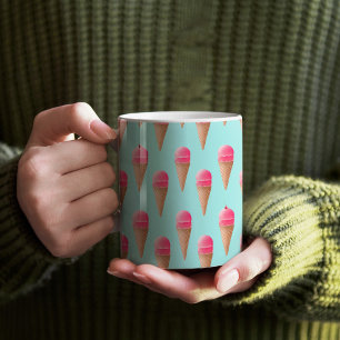Rosa Erdbeere Eis Crememuster, blau Kaffeetasse