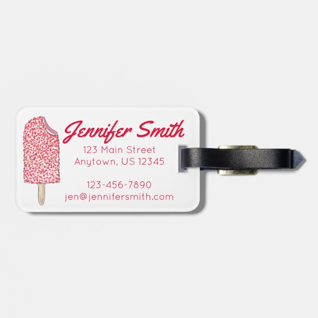 Rosa Erdbeere Eiscreme Gepäckanhänger (Rückseite horizontal)