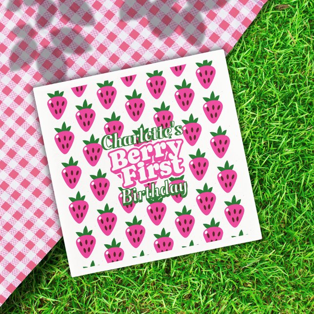 Rosa Erdbeere Erste Geburtstagspapier Serviette (Von Creator hochgeladen)