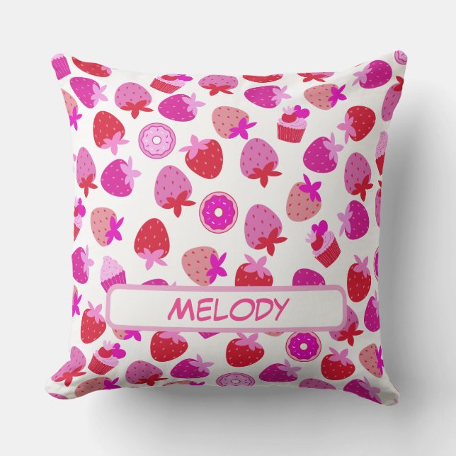 Rosa Erdbeere Feld Sommer Naturfrucht tropische Kissen (Vorderseite)