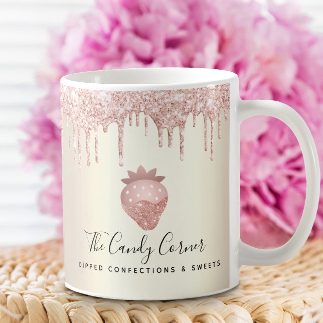 Rosa Erdbeere Glitzer Tropfen Confection Sweet Gol Kaffeetasse (Von Creator hochgeladen)