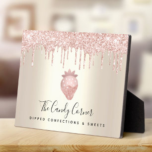 Rosa Erdbeere Glitzer Tropfen Gold Dessert Süßigke Fotoplatte