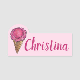 Rosa Erdbeere Ice Cream Scoop Shop Waffel Kon Namensschild