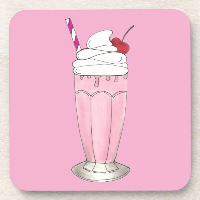 Rosa Erdbeere Ice Cream Shoppe Milkshake Dessert Untersetzer (Vorderseite)